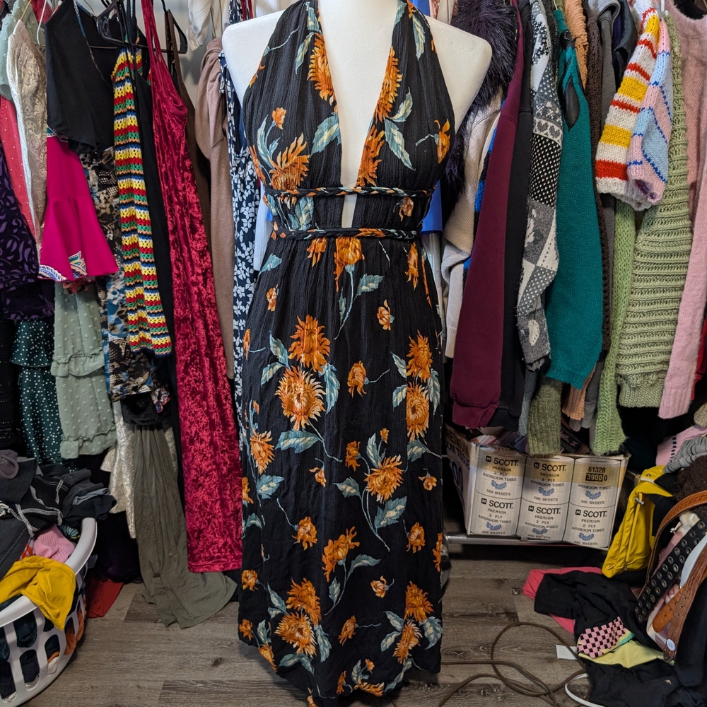 ILLA ILLA Black Dress with Orange Floral Accents